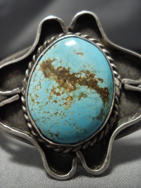 Rare Early #8 Turquoise Vintage Navajo Native American Jewelry Silver Bracelet Rare Early #8 Turquoise Vintage Navajo Native American Jewelry Silver Bracelet