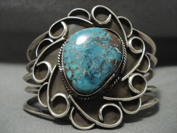 Unique **swirls Galore* Vintage Navajo Turquoise Native American Jewelry Silver Bracelet Unique **swirls Galore* Vintage Navajo Turquoise Native American Jewelry Silver Bracelet
