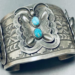 123 Gram Jaw Dropping Navajo Turquoise Sterling Silver Butterfly Bracelet - Make An Offer!