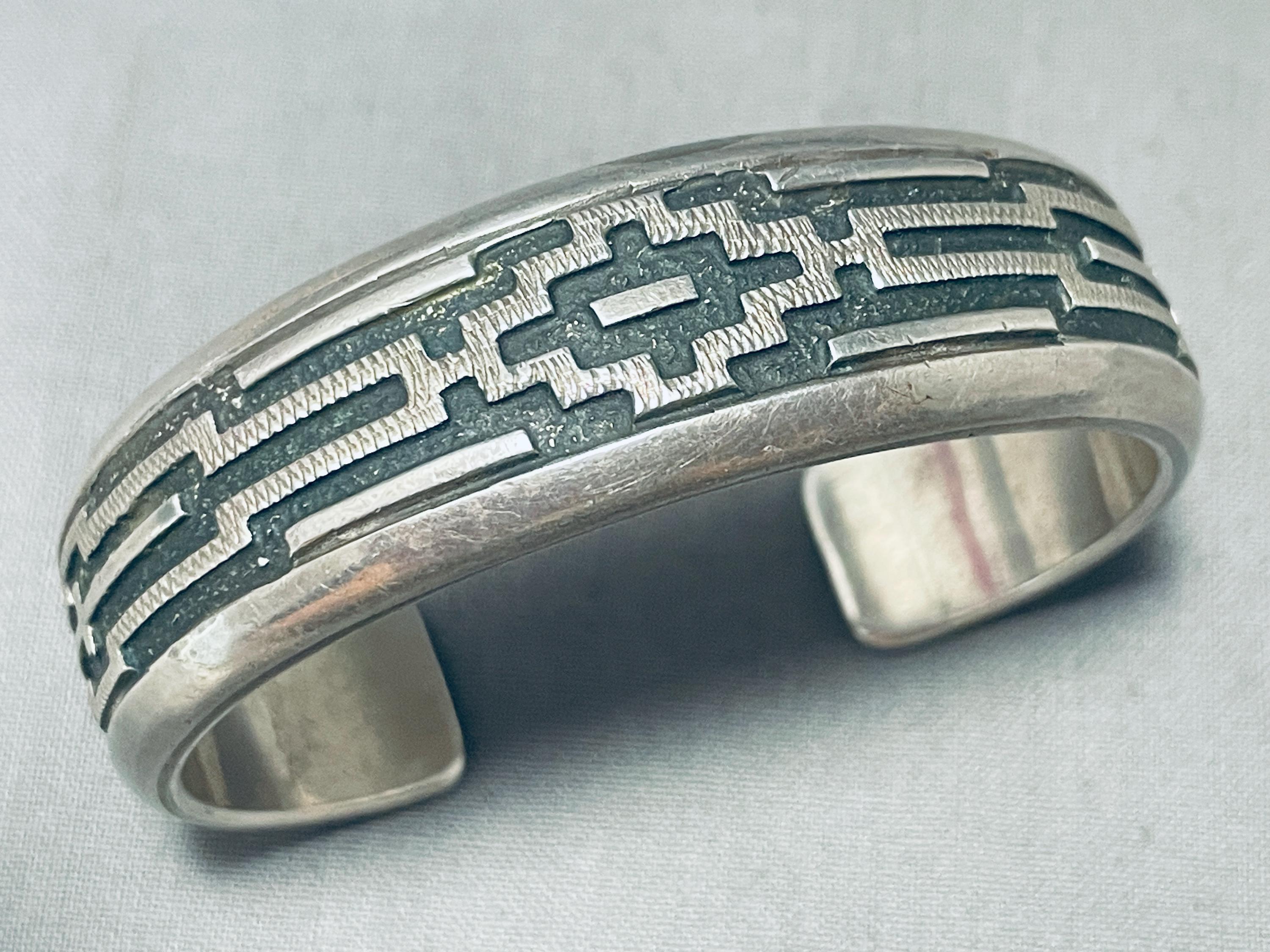 Native American Thick Very Rare #8 Turquoise Inlay Form Sterling Silver Bracelet Native American Thick Very Rare #8 Turquoise Inlay Form Sterling Silver Bracelet