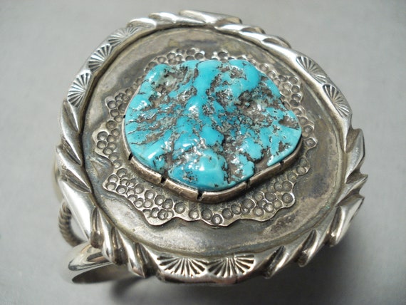 Native American Important Russ Mccullough Cherokee Turquoise Sterling Silver Bracelet Native American Important Russ Mccullough Cherokee Turquoise Sterling Silver Bracelet