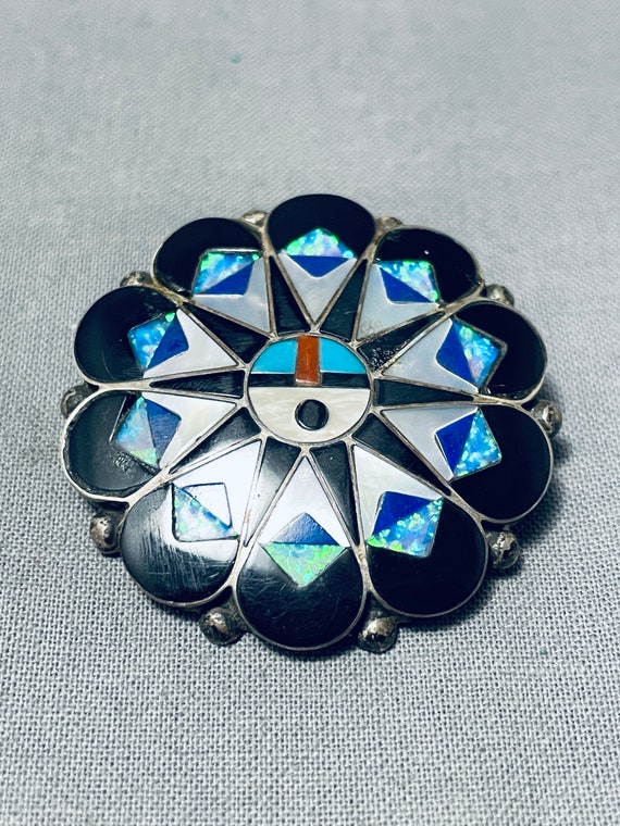 Striking Vintage Native American Zuni Turquoise Sterling Silver Sunface Pin/ Pendant Striking Vintage Native American Zuni Turquoise Sterling Silver Sunface Pin/ Pendant