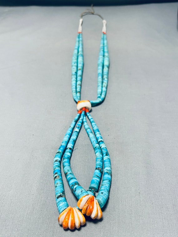 Native American Important Graduating Turquoise Width Vintage Santo Domingo Necklace Native American Important Graduating Turquoise Width Vintage Santo Domingo Necklace