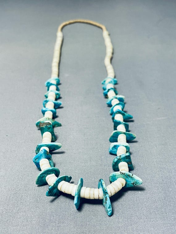 Native American Outstanding Vintage Santo Domingo Turquoise Slab Shell Cord Necklace Native American Outstanding Vintage Santo Domingo Turquoise Slab Shell Cord Necklace