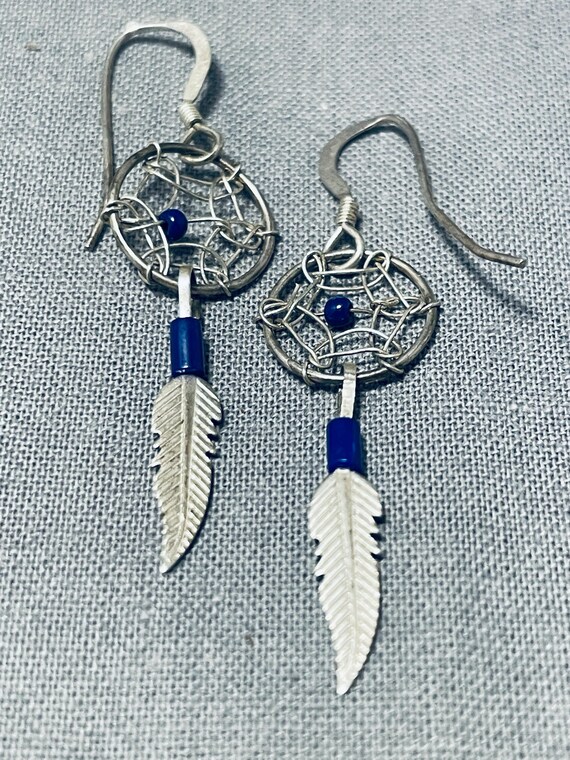 Peaceful Native American Navajo Lapis Sterling Silver Dreamcatcher Earrings Peaceful Native American Navajo Lapis Sterling Silver Dreamcatcher Earrings