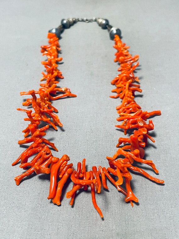 Native American Best Vintage Santo Domingo Branch Coral Sterling Silver Necklace Native American Best Vintage Santo Domingo Branch Coral Sterling Silver Necklace