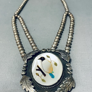 One Of The Best Vintage Navajo Bird Inlay Turquoise Sterling Silver Necklace - Make An Offer!