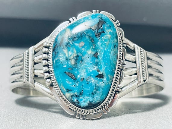 Astounding Native American Navajo Gilbert Turquoise Sterling Silver Bracelet Signed Astounding Native American Navajo Gilbert Turquoise Sterling Silver Bracelet Signed
