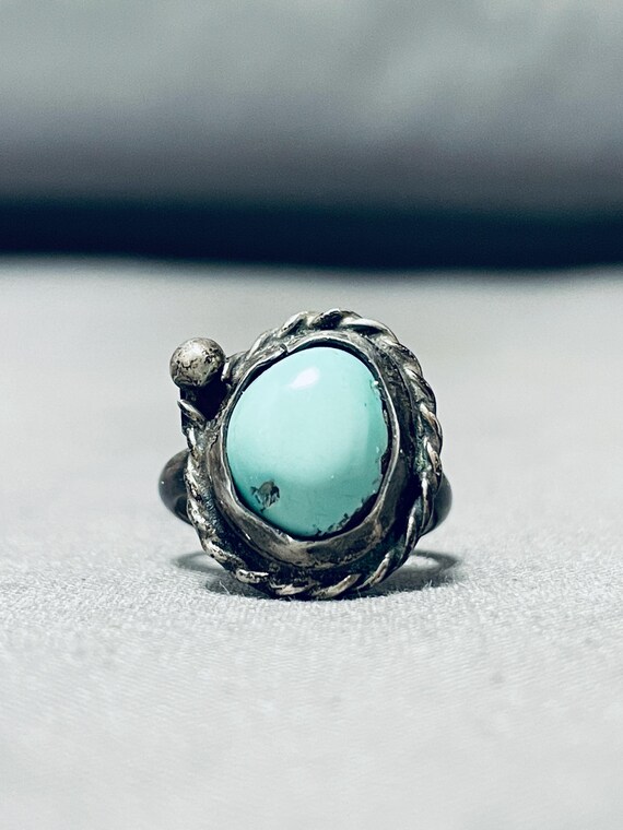 Amazing Vintage Native American Navajo Bisbee Turquoise Coral Sterling Silver Ring Old Amazing Vintage Native American Navajo Bisbee Turquoise Coral Sterling Silver Ring Old