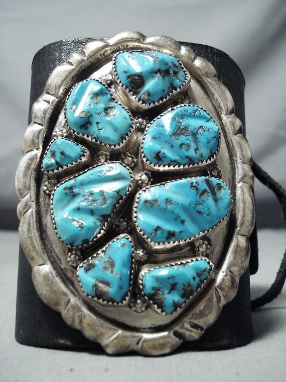 Fabulous Vintage Native American Zuni Sleeping Beauty Turquoise Sterling Silver Bowguard Fabulous Vintage Native American Zuni Sleeping Beauty Turquoise Sterling Silver Bowguard