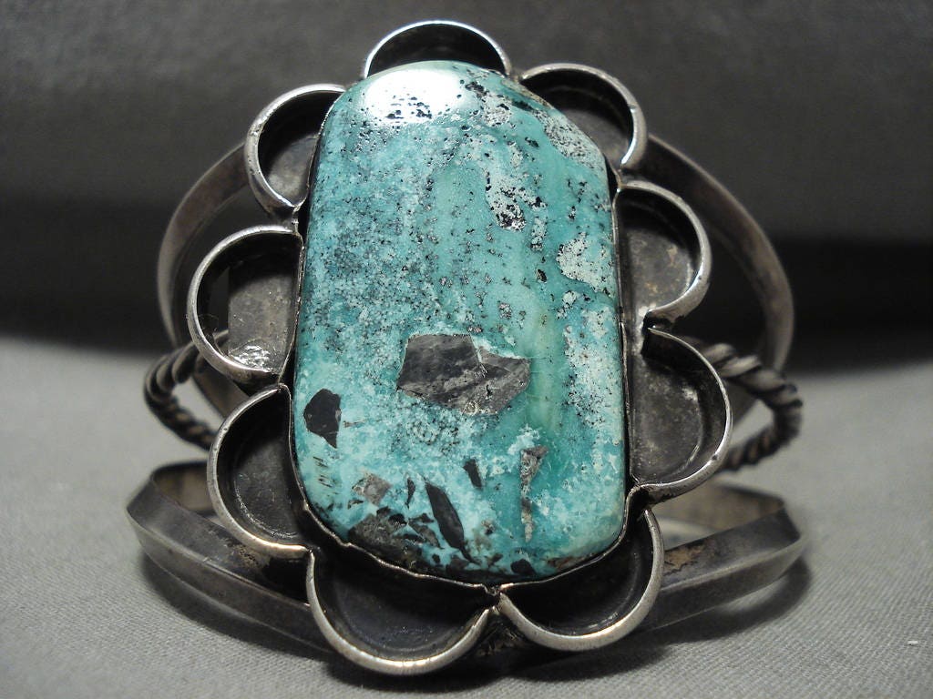 Opulent Vintage Navajo Turquoise Row Sterling Silver Native American Bracelet Opulent Vintage Navajo Turquoise Row Sterling Silver Native American Bracelet