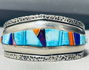 Wes Willie Award Winning Vintage Native American Navajo Inlay Gold Sterling Silver Bracelet - Make An Offer!