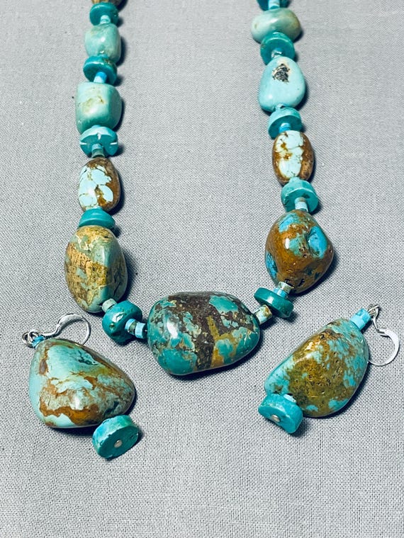 Chunky Turquoise Boulder Vintage Native American Navajo Sterling Silver Necklace Chunky Turquoise Boulder Vintage Native American Navajo Sterling Silver Necklace