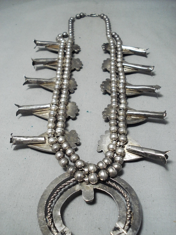 Museum Vintge Native American Navajo #8 Turquoise Sterling Silver Squash Blossom Necklace Museum Vintge Native American Navajo #8 Turquoise Sterling Silver Squash Blossom Necklace