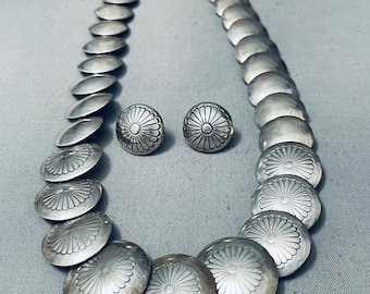 Graduated Pillow Bead Vintage Native American Navajo Sterling Silver Necklace And Earring Set - Make An Offer!