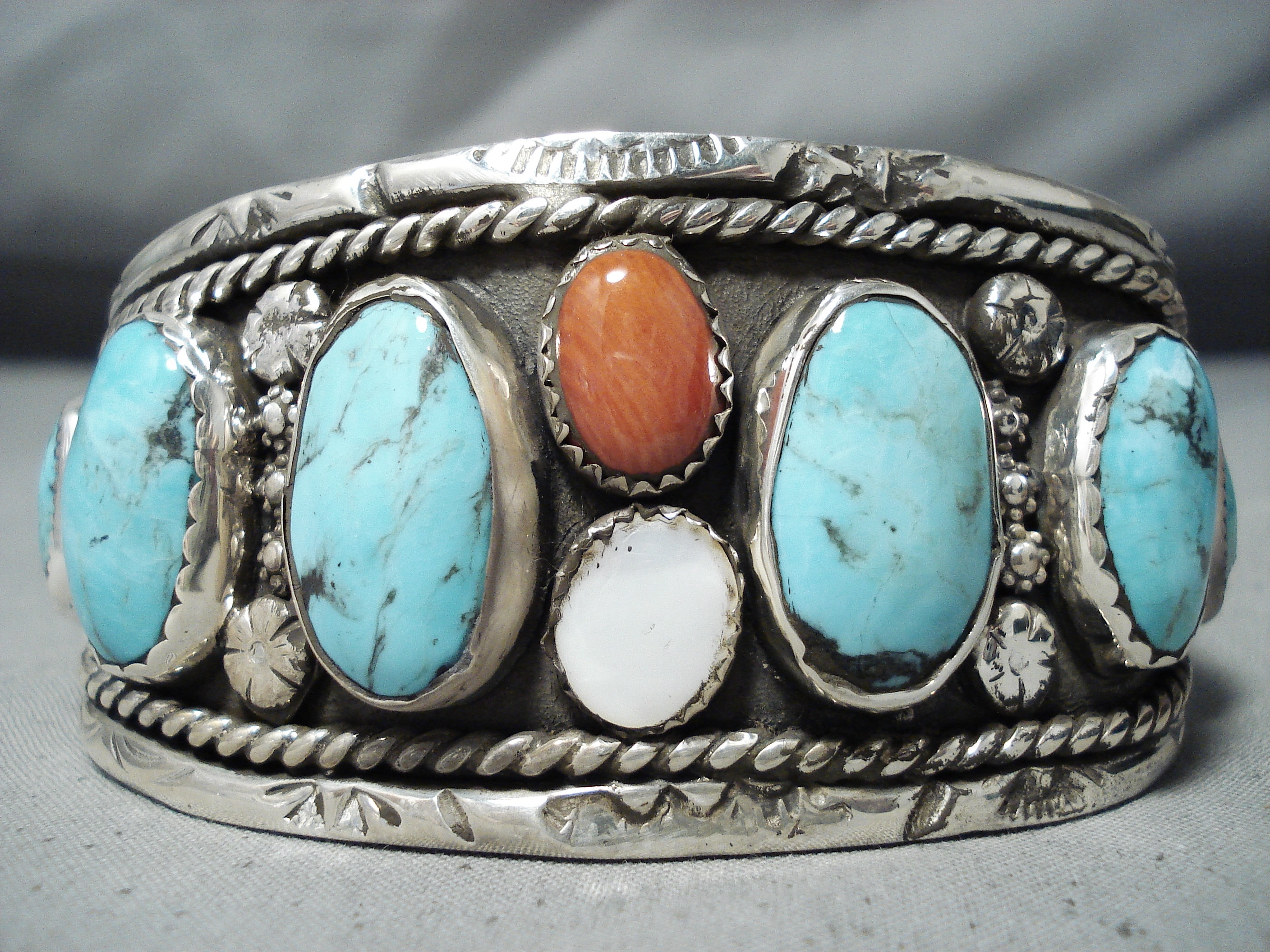 Nel Burbank Vintage Native American Navajo Turquoise Coral Sterling Silver Bracelet Nel Burbank Vintage Native American Navajo Turquoise Coral Sterling Silver Bracelet