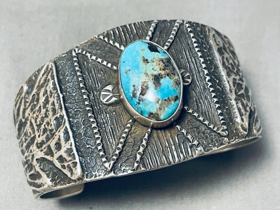 Dumbell Heavy! Native American Navajo 108 Gram Sterling Silver Turquoise Bracelet Cuff Dumbell Heavy! Native American Navajo 108 Gram Sterling Silver Turquoise Bracelet Cuff