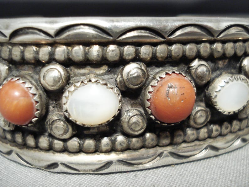 Museum Vintage Native American Navajo Coral Sterling Silver Bracelet ...