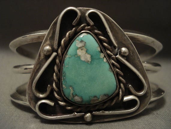 Incredible Vintage Native American Navajo Cerrillos Turquoise Sterling Silver Bracelet Old Incredible Vintage Native American Navajo Cerrillos Turquoise Sterling Silver Bracelet Old