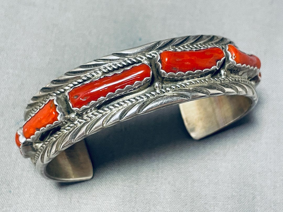 Chunks of Coral Vintage Native American Navajo Sterling Silver Bracelet ...