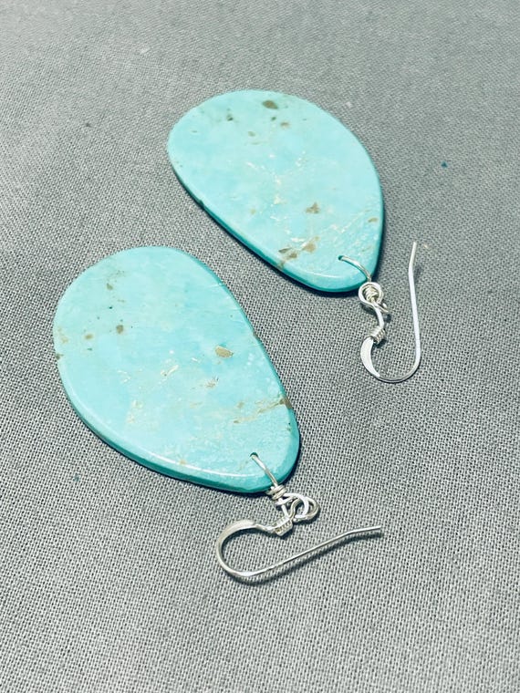 Native American Dramatic Santo Domingo Green Turquoise Slab Large Earrings Native American Dramatic Santo Domingo Green Turquoise Slab Large Earrings