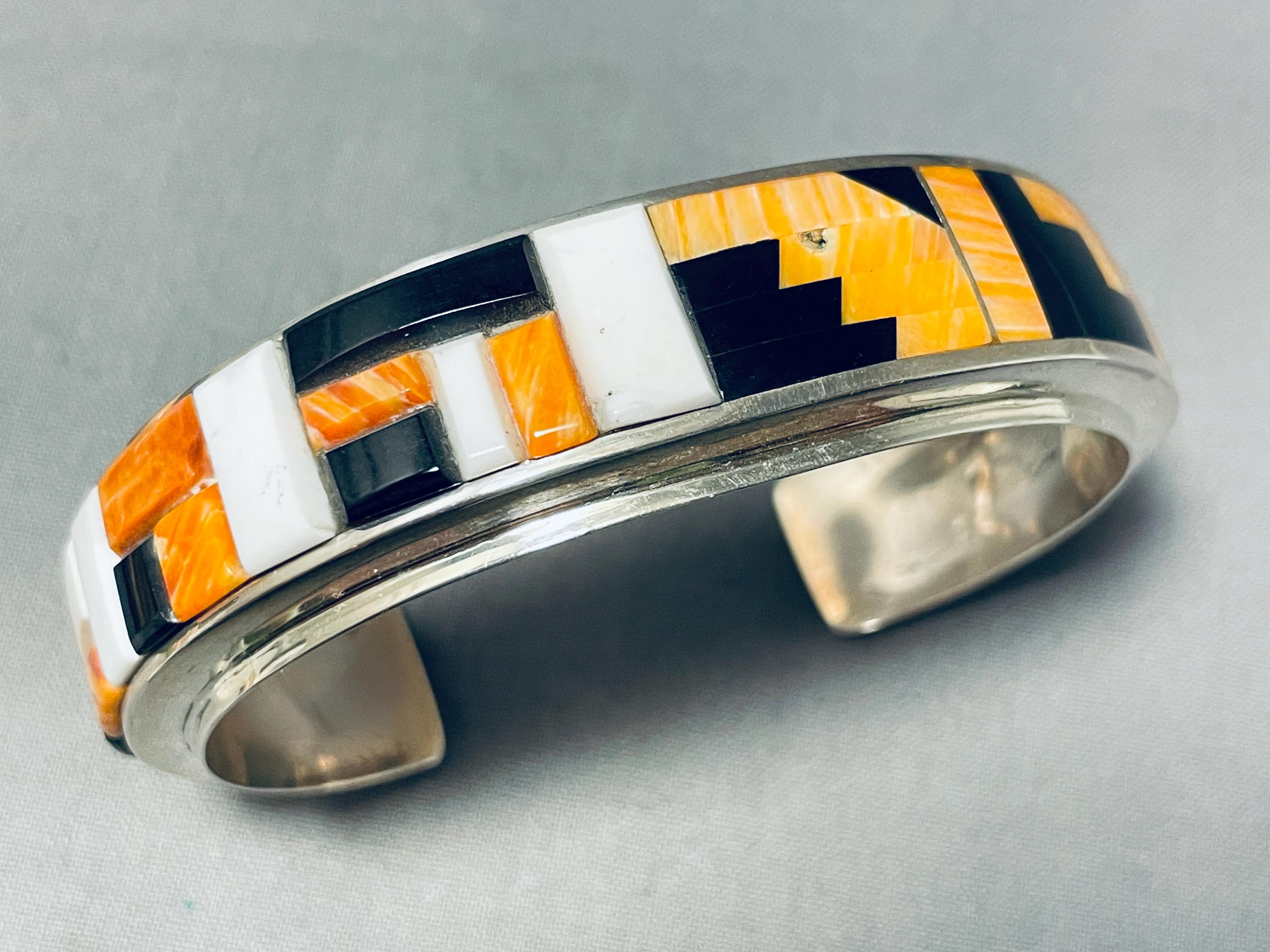 Mesmerizing Signed Native American Navajo Inlay Orange Spiny