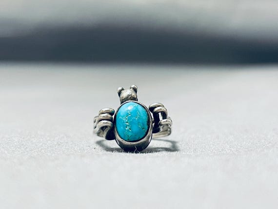 Wonderful Native American Navajo Blue Gem Turquoise Sterling Silver Ring Old Wonderful Native American Navajo Blue Gem Turquoise Sterling Silver Ring Old
