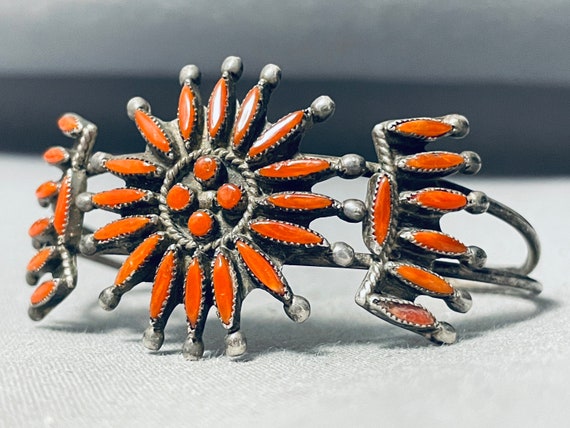 Opulent Vintage Native American Zuni Coral Sterli… - image 3