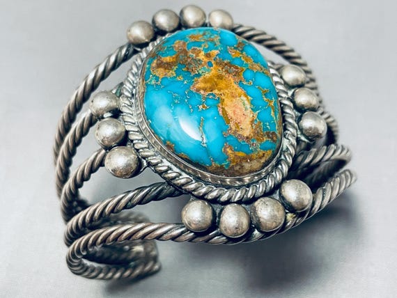 Hand Coiled Masterpiece Native American Navajo Turquoise Sterling Silver Bracelet Hand Coiled Masterpiece Native American Navajo Turquoise Sterling Silver Bracelet