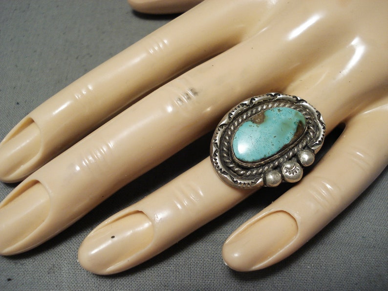 Make An Offer! Eye-catching Vintage Native American Navajo Green Turquoise Sterling Silver Ring