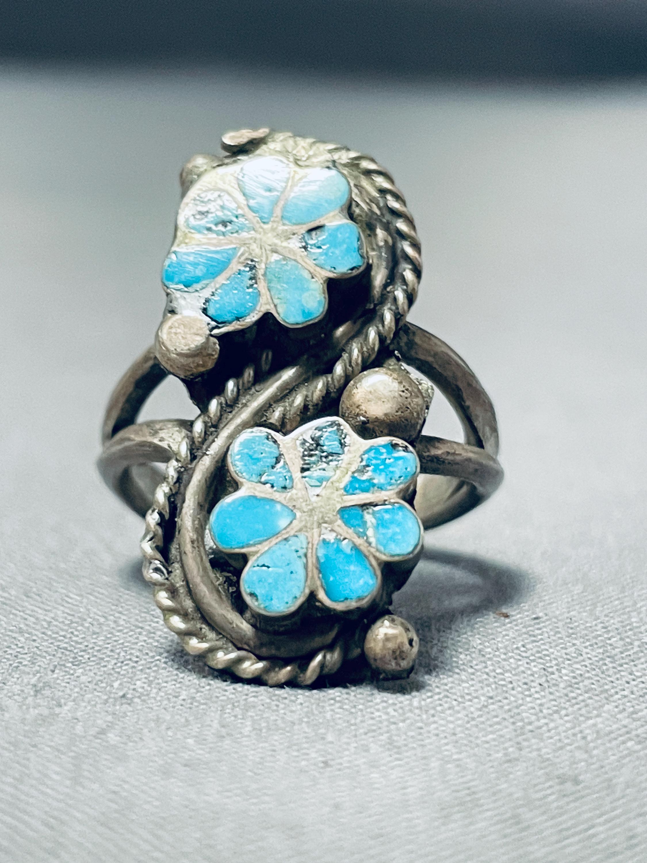 Wonderful Vintage Native American Zuni Blue Gem Turquoise Sterling