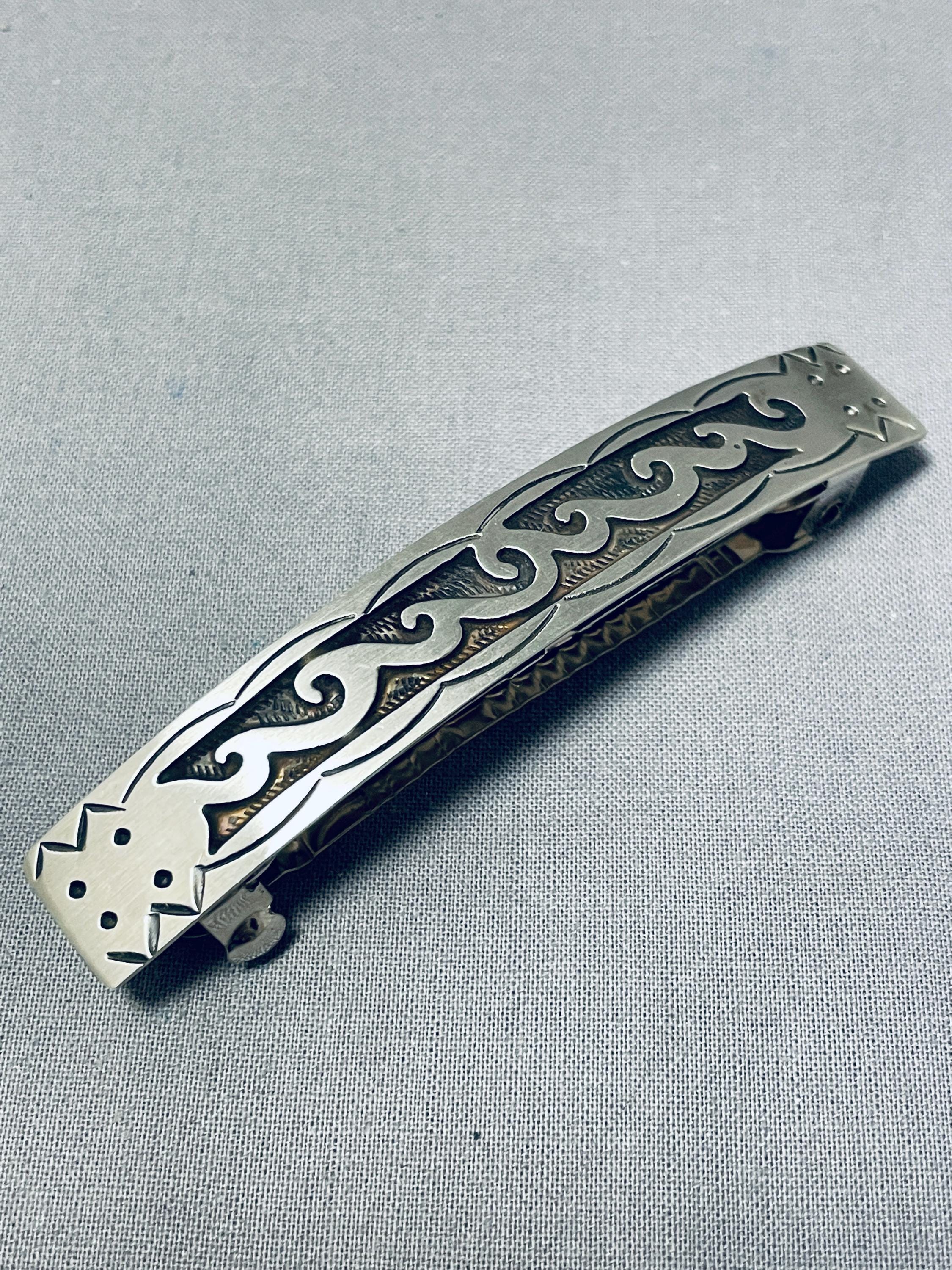 Wonderful Native American Navajo Handcarved Sterling Silver Waves Barrette Wonderful Native American Navajo Handcarved Sterling Silver Waves Barrette
