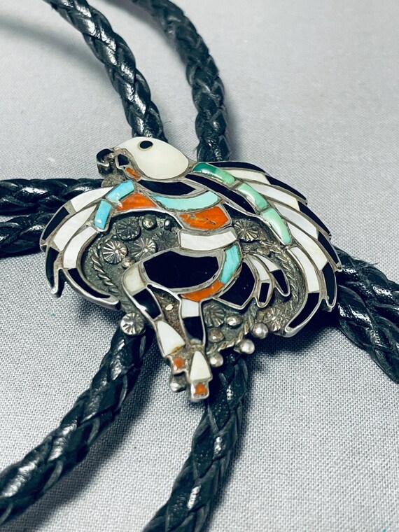 Best Eagle Dancer Artist Vintage Native American Zuni Johnny Lucio Sterling Silver Bolo Tie Best Eagle Dancer Artist Vintage Native American Zuni Johnny Lucio Sterling Silver Bolo Tie