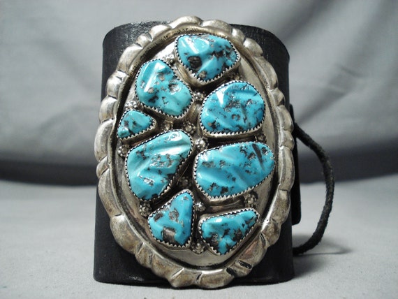 Fabulous Vintage Native American Zuni Sleeping Beauty Turquoise Sterling Silver Bowguard Fabulous Vintage Native American Zuni Sleeping Beauty Turquoise Sterling Silver Bowguard
