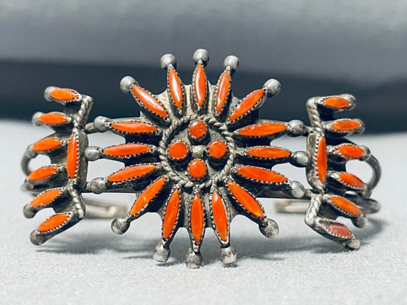 Opulent Vintage Native American Zuni Coral Sterli… - image 1