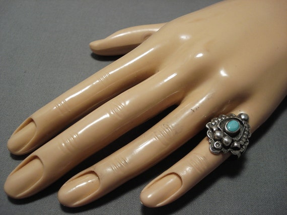 Very Unique!! Fabulous Vintage Native American Jewelry Navajo Domed Turquoise Sterling Silver Ring Old Very Unique!! Fabulous Vintage Native American Jewelry Navajo Domed Turquoise Sterling Silver Ring Old