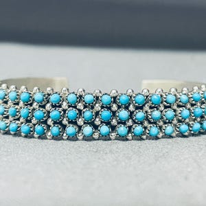 Steve Haloo Triple Row Turquoise Eye Vintage Native American Zuni Sterling Silver Bracelet Steve Haloo Triple Row Turquoise Eye Vintage Native American Zuni Sterling Silver Bracelet