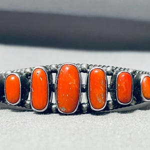 Important Albert Payton Wire Exprt Vintage Native American Navajo Coral Sterling Silver Bracelet Important Albert Payton Wire Exprt Vintage Native American Navajo Coral Sterling Silver Bracelet
