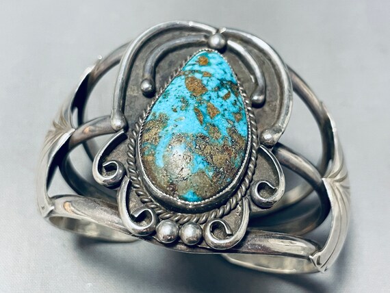 Museum Quality Vintage Native American Navajo #8 Turquoise Sterling Silver Bracelet Old Museum Quality Vintage Native American Navajo #8 Turquoise Sterling Silver Bracelet Old