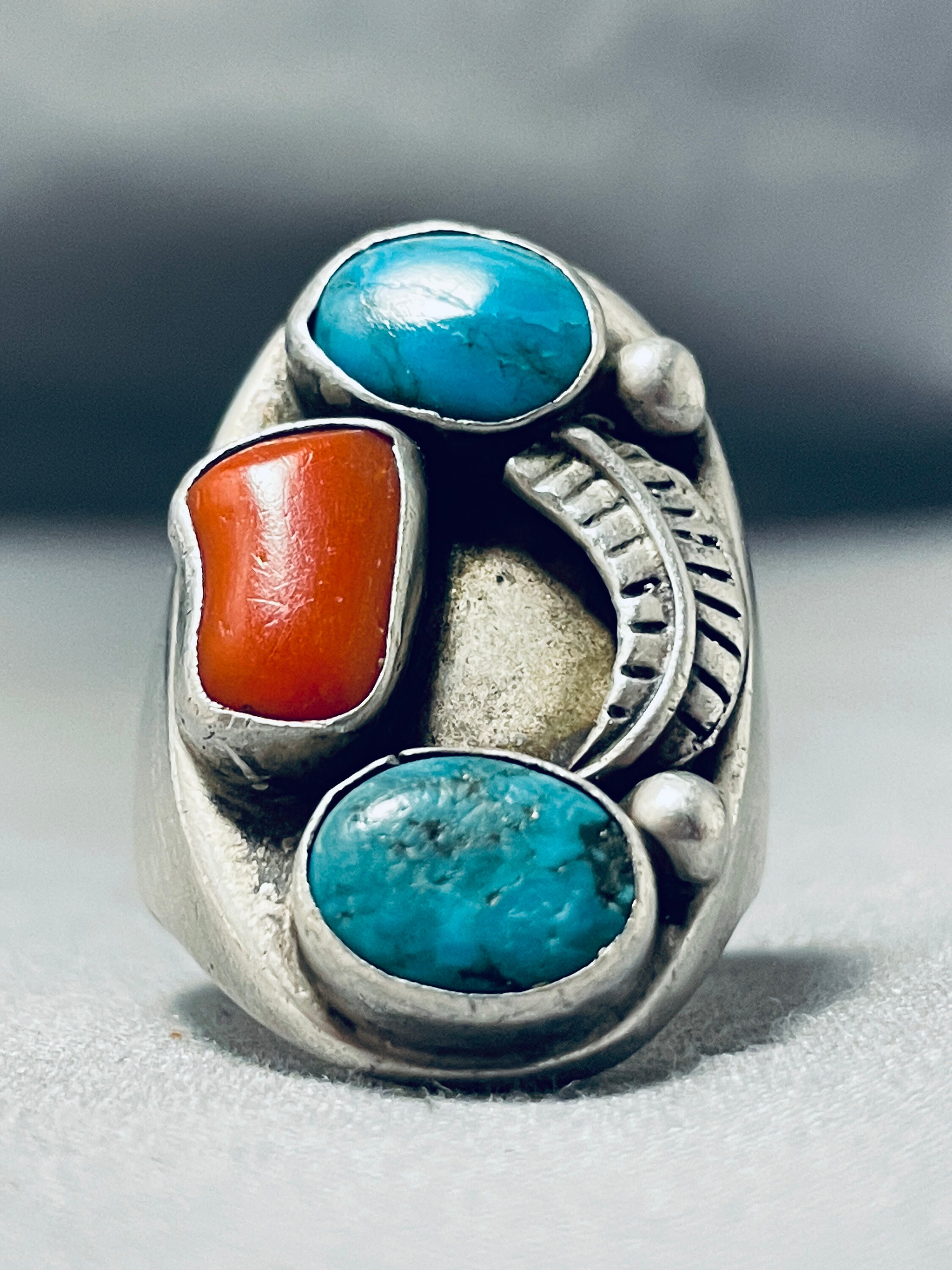 Huge Turquoise Brick Wall Native American Navajo Sterling Silver Inlay Ring Huge Turquoise Brick Wall Native American Navajo Sterling Silver Inlay Ring