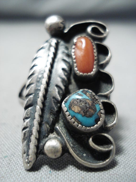 Opulent Vintage Native American Jewelry Navajo Bisbee Turquoise Sterling Silver Ring Old Opulent Vintage Native American Jewelry Navajo Bisbee Turquoise Sterling Silver Ring Old