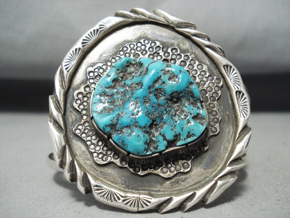 Native American Important Russ Mccullough Cherokee Turquoise Sterling Silver Bracelet Native American Important Russ Mccullough Cherokee Turquoise Sterling Silver Bracelet