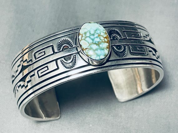 Charles John Native American Navajo Spiderweb Turquoise Sterling Silver Bracelet Cuff Charles John Native American Navajo Spiderweb Turquoise Sterling Silver Bracelet Cuff