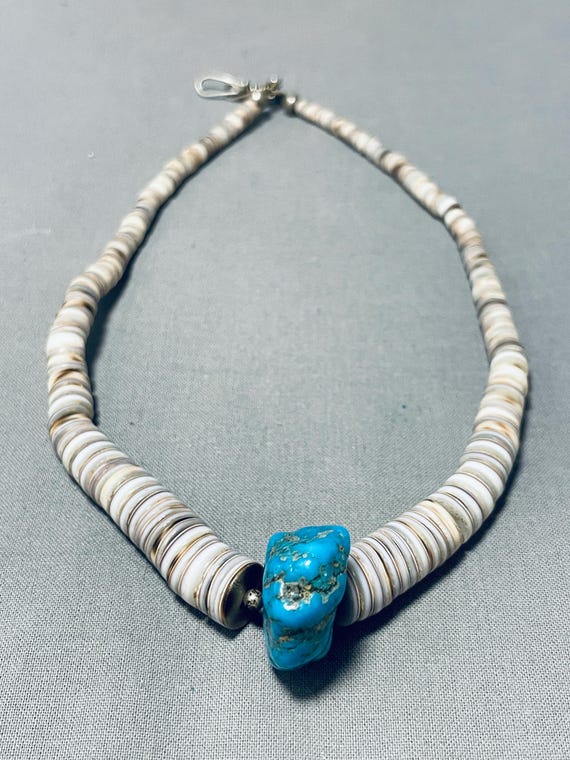 Native American Exceptional Santo Domingo Turquoise Sterling Silver Necklace Native American Exceptional Santo Domingo Turquoise Sterling Silver Necklace