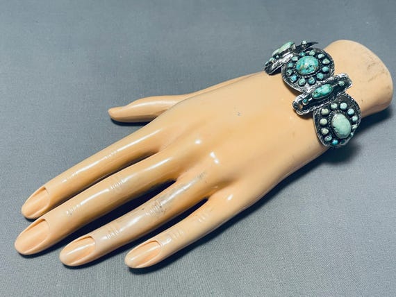 Important 1800's/ 1900's Vintage Native American Navajo Coj Silver Turquoise Bracelet Important 1800's/ 1900's Vintage Native American Navajo Coj Silver Turquoise Bracelet