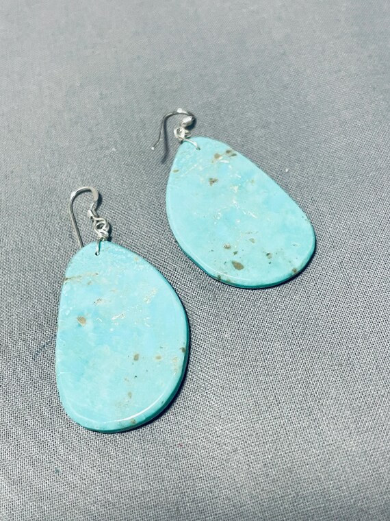 Native American Dramatic Santo Domingo Green Turquoise Slab Large Earrings Native American Dramatic Santo Domingo Green Turquoise Slab Large Earrings