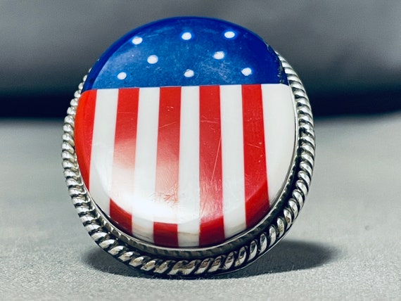 American Flag Very Rare Native American Navajo Lapis Coral Sterling Silver Bracelet American Flag Very Rare Native American Navajo Lapis Coral Sterling Silver Bracelet