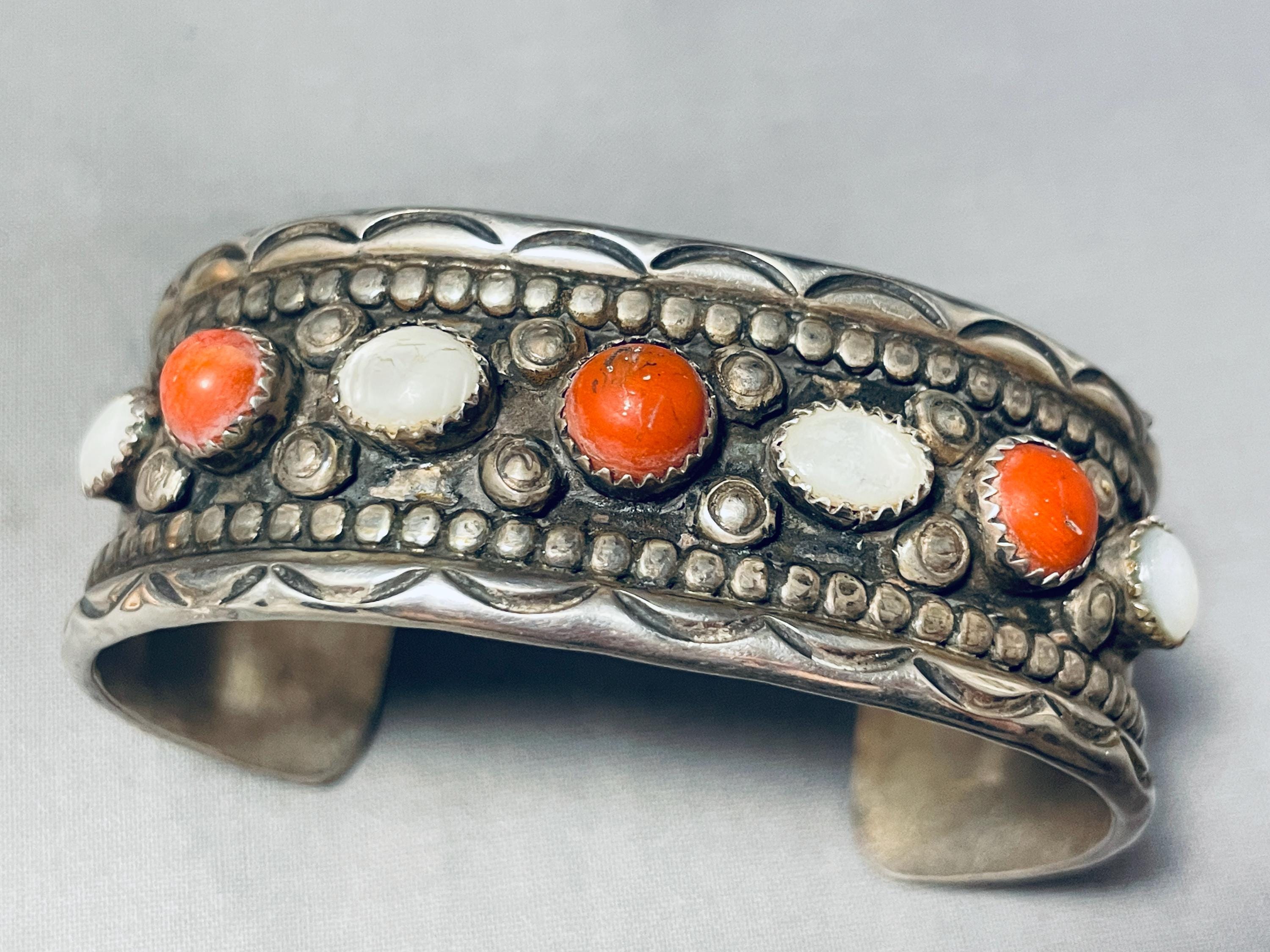 Museum Vintage Native American Navajo Coral Pearl Sterling Silver ...