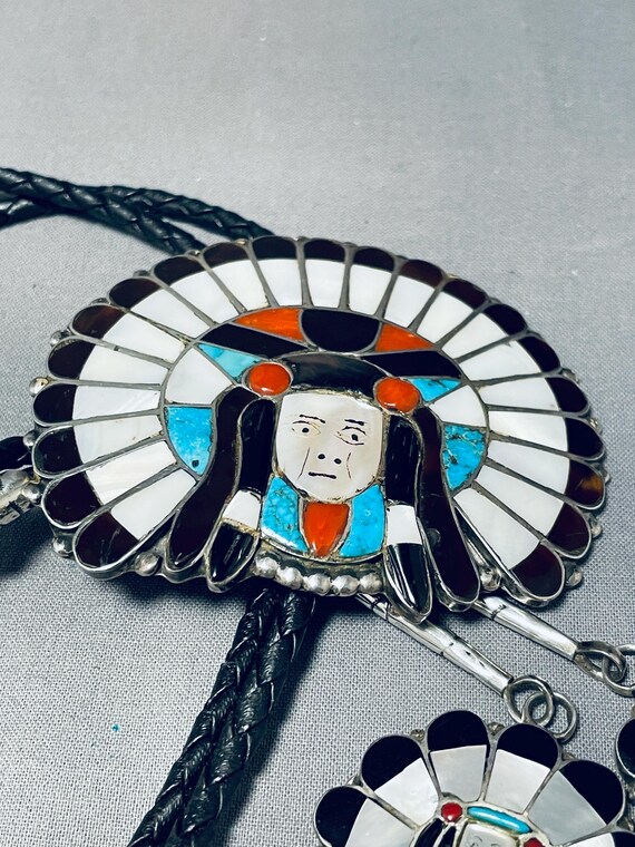 One Of The Largest Best Mens Vintage Native American Zuni Turquoise Sterling Silver Bolo Tie One Of The Largest Best Mens Vintage Native American Zuni Turquoise Sterling Silver Bolo Tie