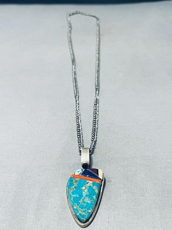 Very Important Wes Willie Vintage Native American Navajo Inlay Turquoise Sterling Silver Ring Very Important Wes Willie Vintage Native American Navajo Inlay Turquoise Sterling Silver Ring